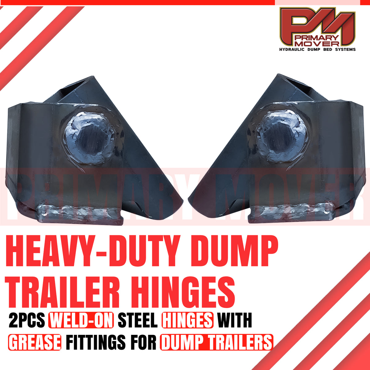 Hinge Standard Duty: A pair of robust, non-powder-coated metal trailer hinges ideal for welding and installation on hydraulic dump bed kits.