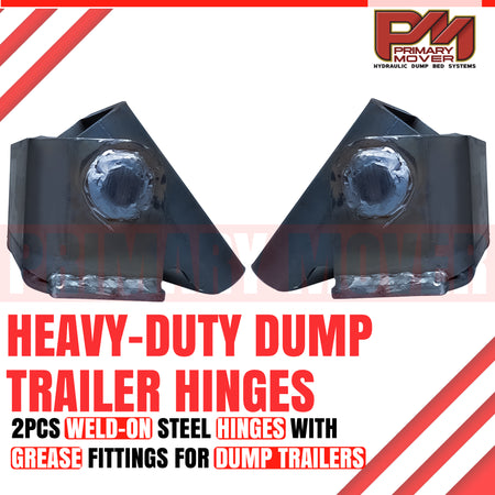 Hinge Standard Duty: A pair of robust, non-powder-coated metal trailer hinges ideal for welding and installation on hydraulic dump bed kits.