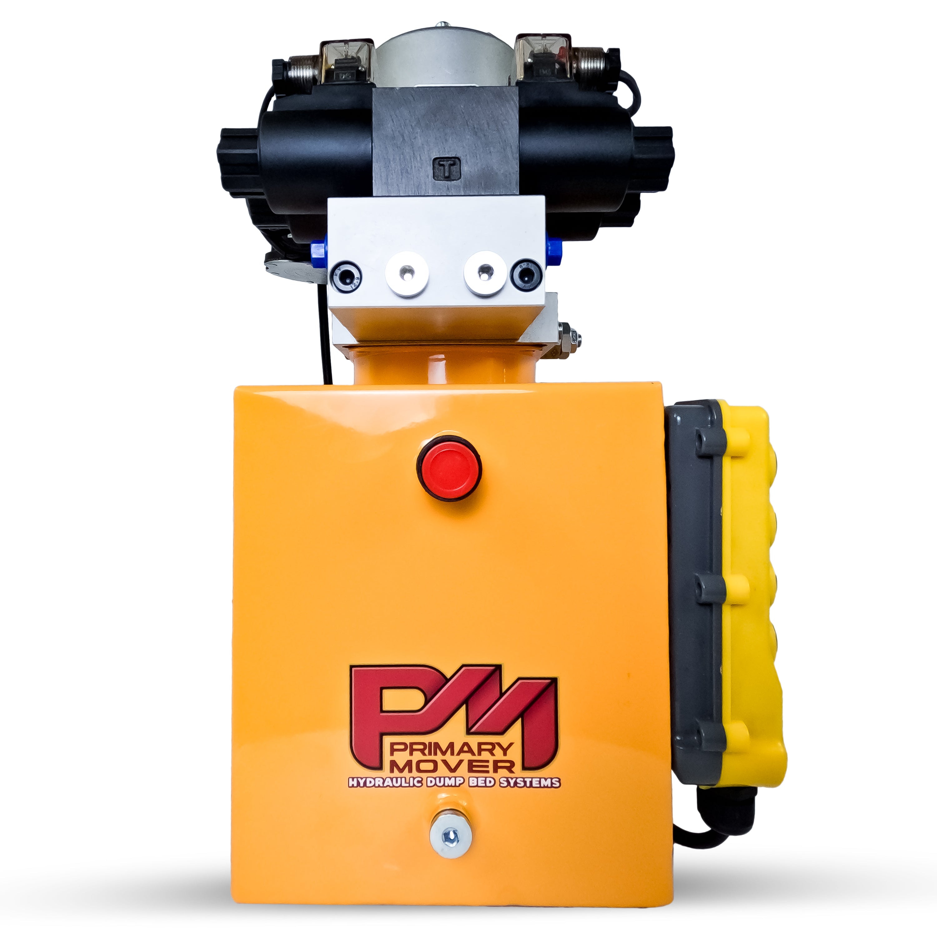Compact Dual Double Hydraulic Power Unit from PrimaryMover.com: A versatile machine with quad power capability for dump trailers and trucks, ensuring efficient hydraulic operations with precision and ease. Used for any truck or trailer application. 1/2 