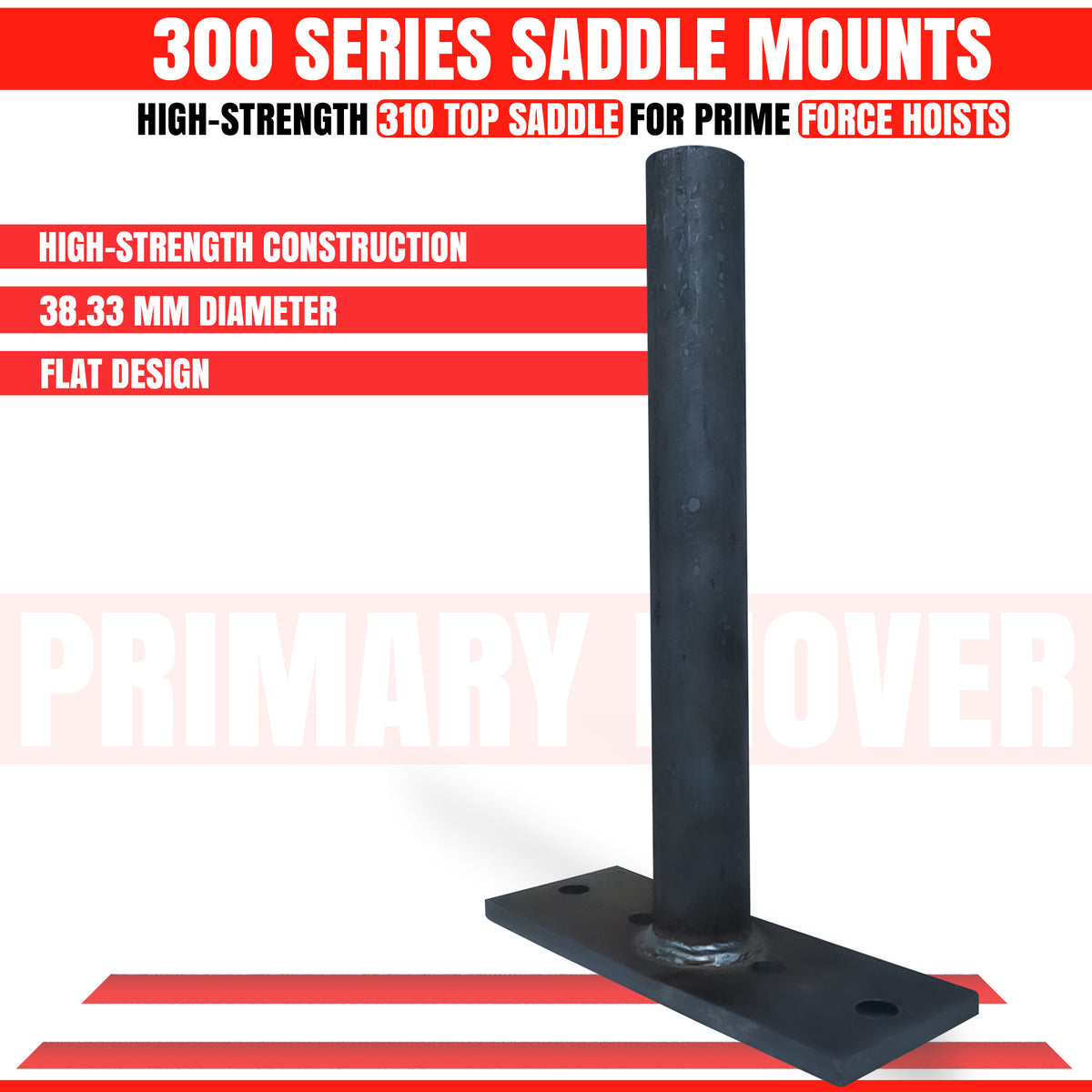 Hoist Hardware 300 Series Dump Bed Kit (Upper) Single Unit, featuring a black cylindrical mount designed for hydraulic truck and trailer systems.