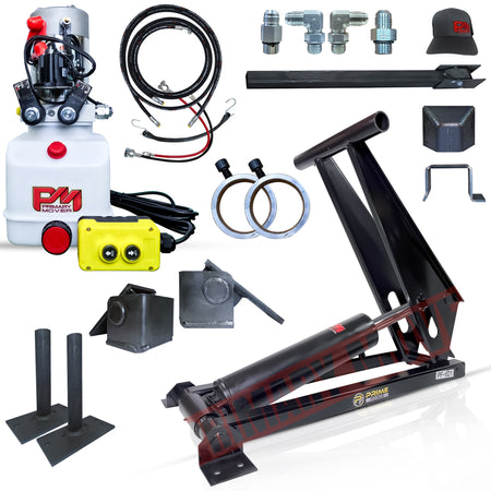 12 Ton Hydraulic Scissor Hoist Kit PF-621-6 with durable cylinder, HD hinges, and removable feet, suitable for 16-20' dump trailers.