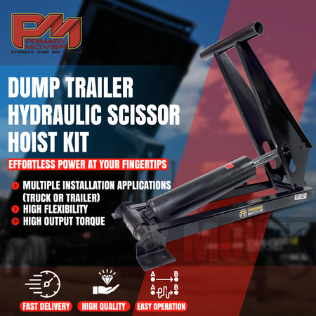 12 Ton Hydraulic Scissor Hoist Kit PF-621-6 with black hydraulic cylinder, designed for 16-20' dump trailers, featuring robust lifting capacity and removable bottom feet.