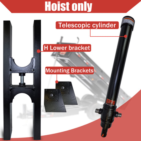 Telescopic Dump Trailer Cylinder Kit - 30 Ton Capacity, featuring a robust black metal cylinder with hydraulic components, designed for 20-24' dump bodies.