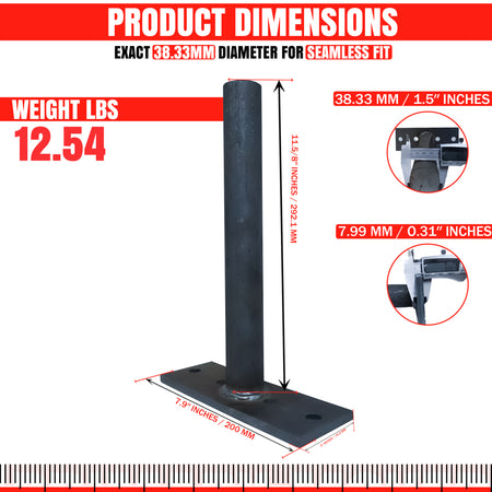 Hoist Hardware 300 Series Dump Bed Kit (Upper) Single Unit featuring a metal pole with measurements and a caliper for precise hydraulic system adjustments.