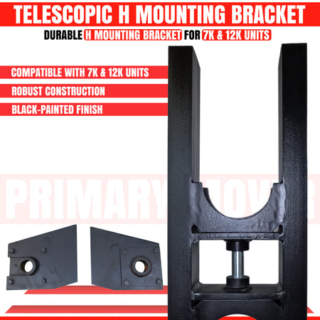 Telescopic H Bracket: Black metal bracket with two holes, designed for hydraulic dump bed kits, ensuring stability and durability for 7k and 12k telescopic cylinder kits.