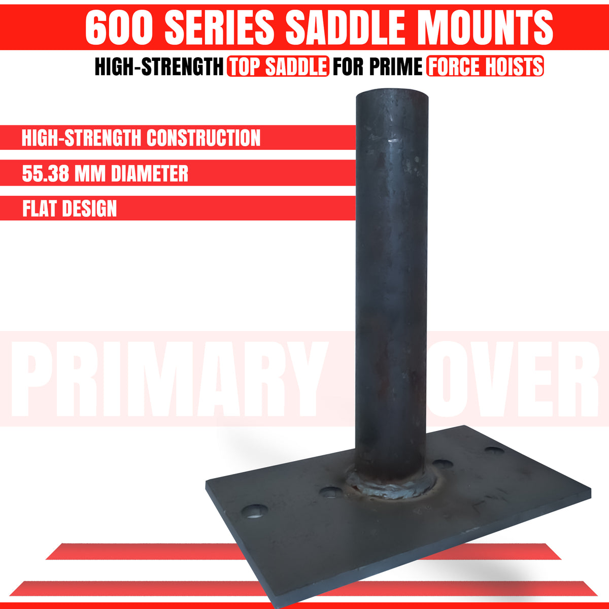 Prime Force 600 Series Upper Hoist Hardware for dump bed kits, featuring a heavy-duty black cylinder and metal components for hydraulic truck and trailer systems.