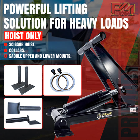 11 Ton Hydraulic Scissor Hoist Kit PF-616-6 with a robust black cylinder and metal lifter, designed for 12-16' dump trailers.