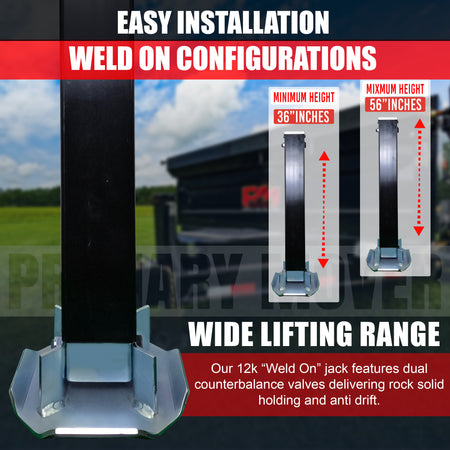 24k Double Hydraulic Trailer Jack Add-On Kit Weld On or Bolt On featuring sturdy metal poles with red text and a powerful hydraulic system for efficient towing.