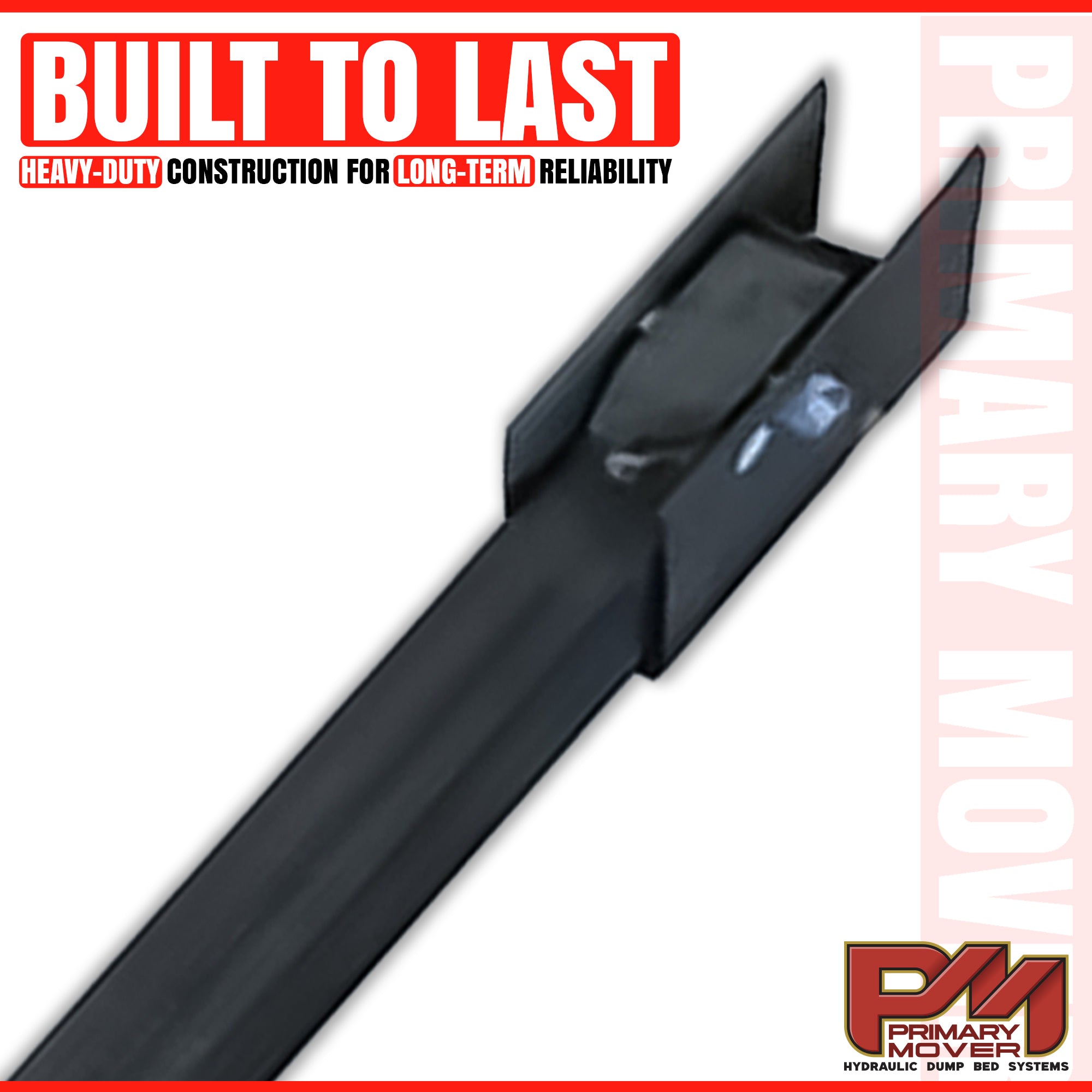 Safety Prop Arm Kit for Dump Bed System, featuring a black metal arm with handle, designed for welding and ensuring safe maintenance by preventing unintended descent.