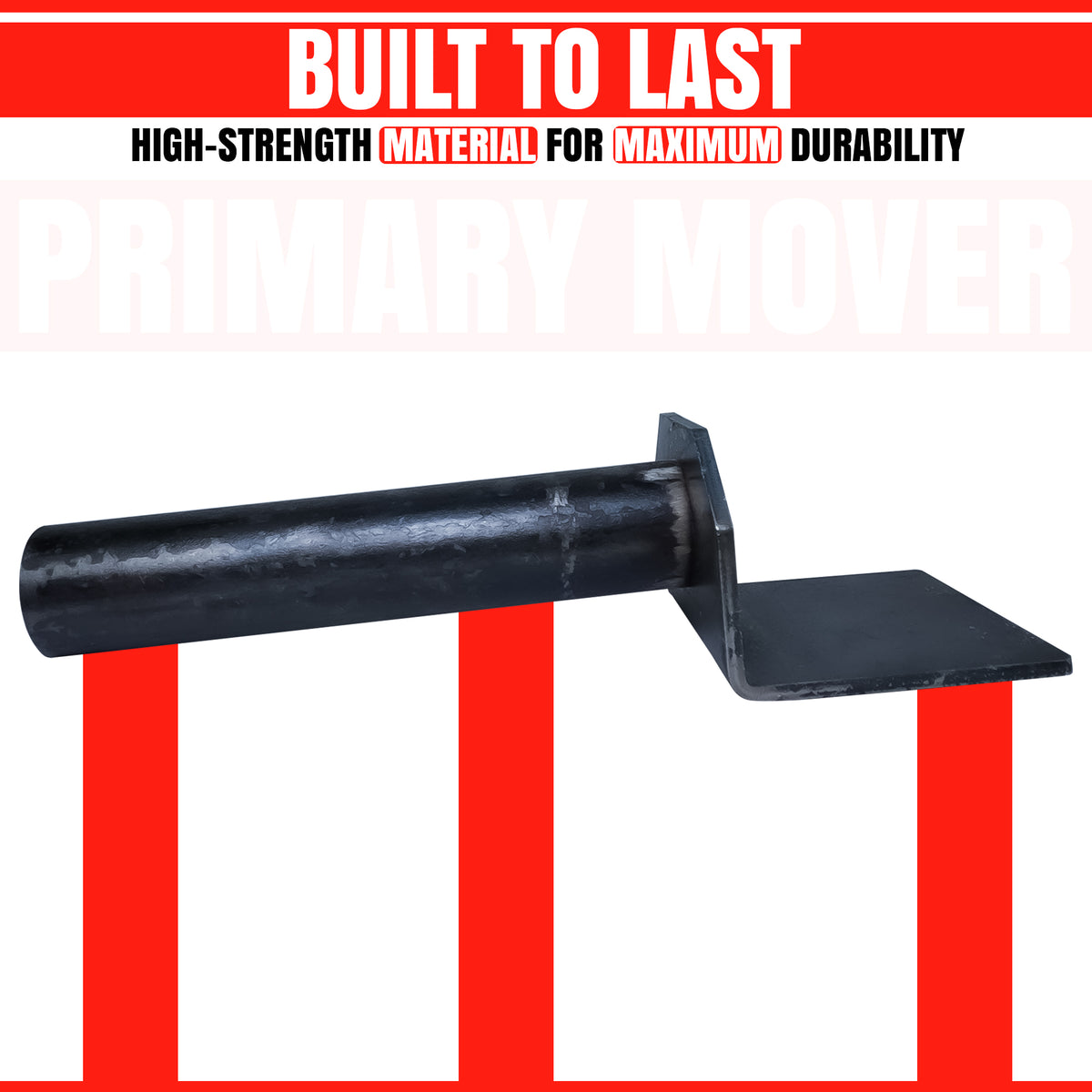 Hoist Hardware 500 Series Dump Bed Kit Saddles (Lower) Single unit. Black metal pipe with red stripes, durable construction for hydraulic systems.