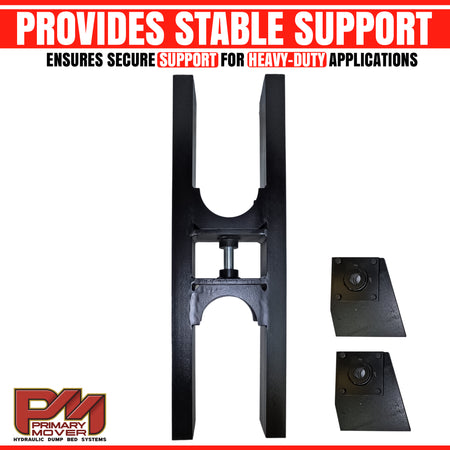 Telescopic H Bracket: A high-strength black metal support device with multiple holes, designed for stability and durability in hydraulic dump bed systems.