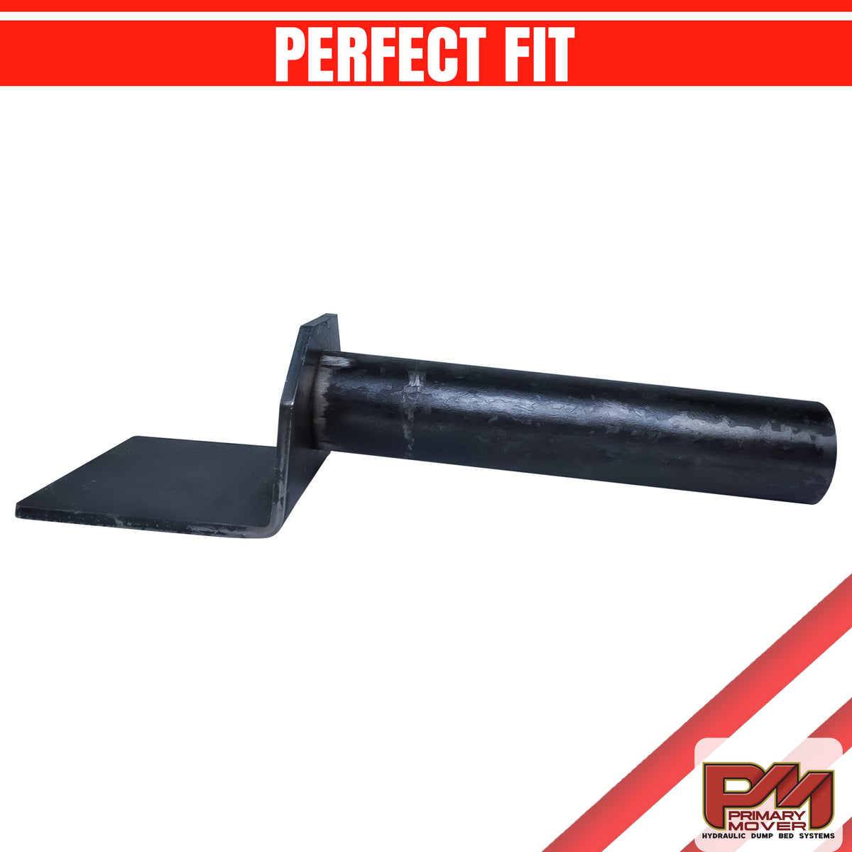 Hoist Hardware 500 Series Dump Bed Kit Saddles (Lower) Single unit. Black metal pipe with a square base for truck and trailer hydraulic systems.