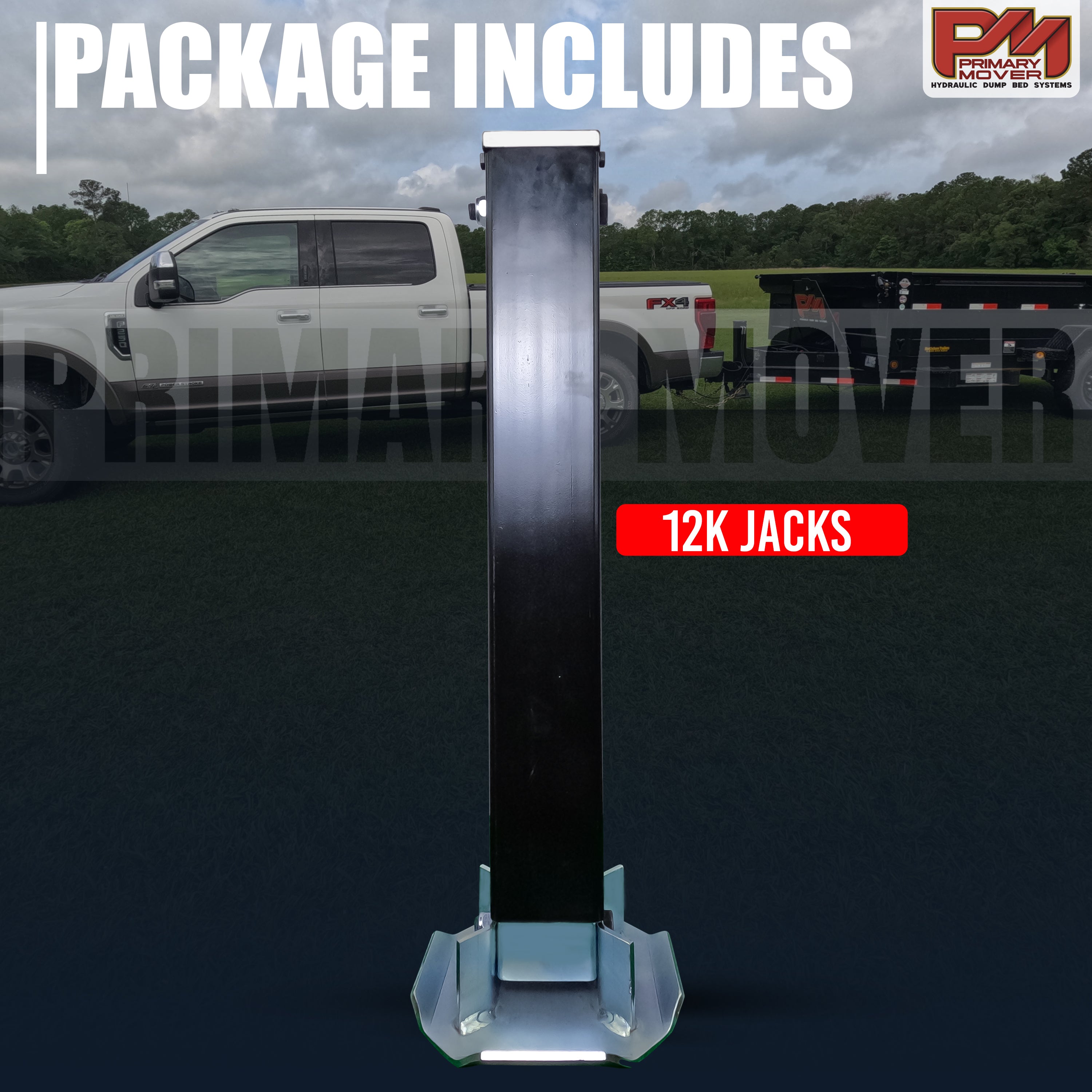 12k Hydraulic Trailer Jack Weld On or Bolt On; robust design with hydraulic system and load holding valve for stability. Ideal for heavy-duty trailer lifting.