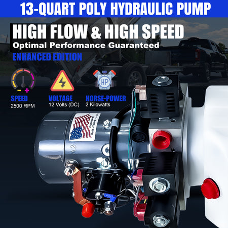 Close-up of the KTI 12Vdc Single/Double Hydraulic Power Unit, showcasing its detailed machinery and dual-function hydraulic components.