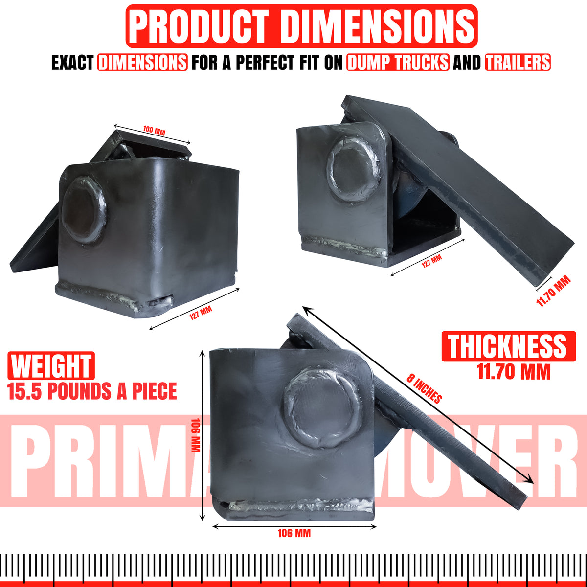 Heavy Duty Hinge for hydraulic dump beds, non-powder coated, ready to weld. Featured with 600 series kits for extreme lifting applications.