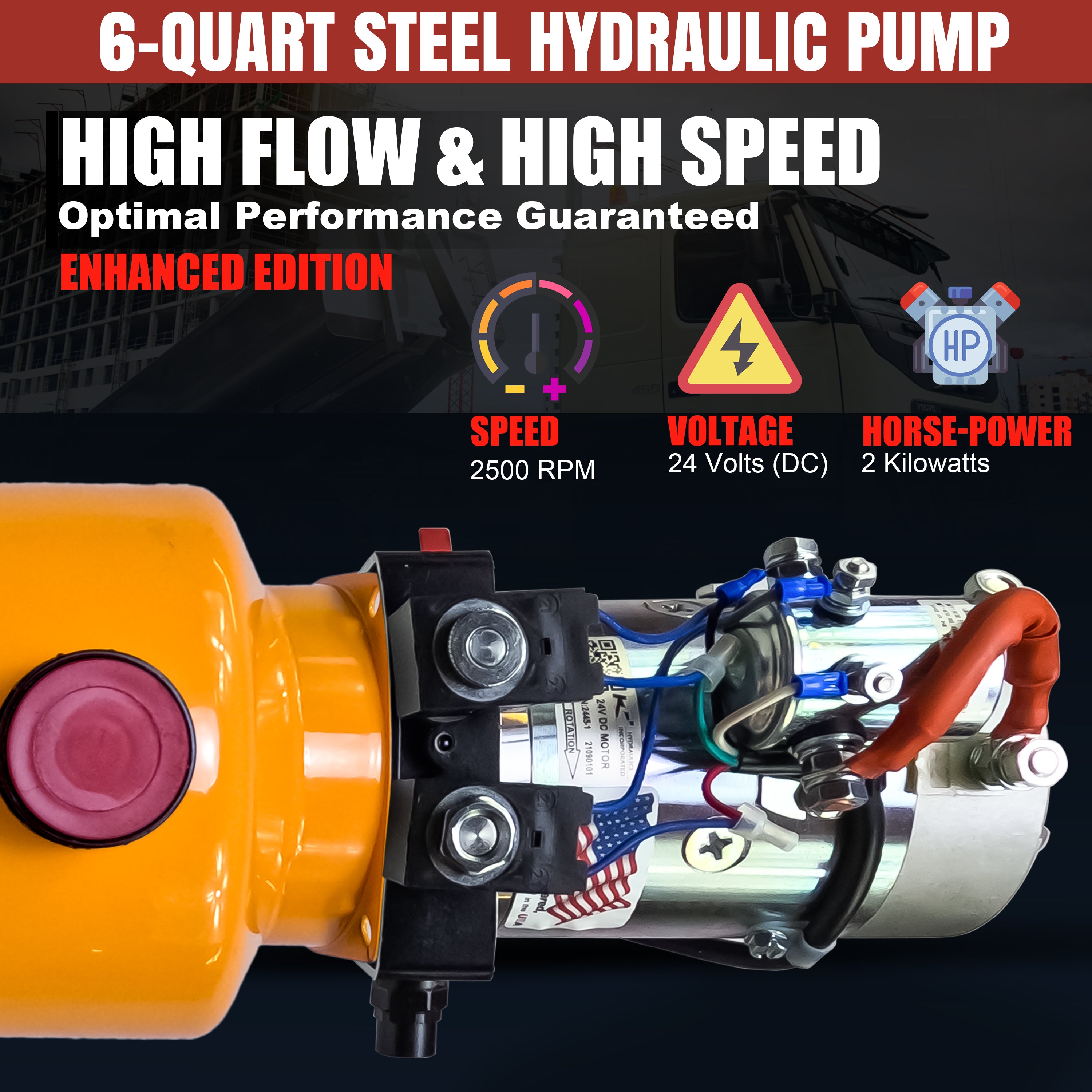 Close-up of the KTI 24Vdc Double Acting Hydraulic Power Unit with steel reservoirs, featuring a machine component and gauge display.