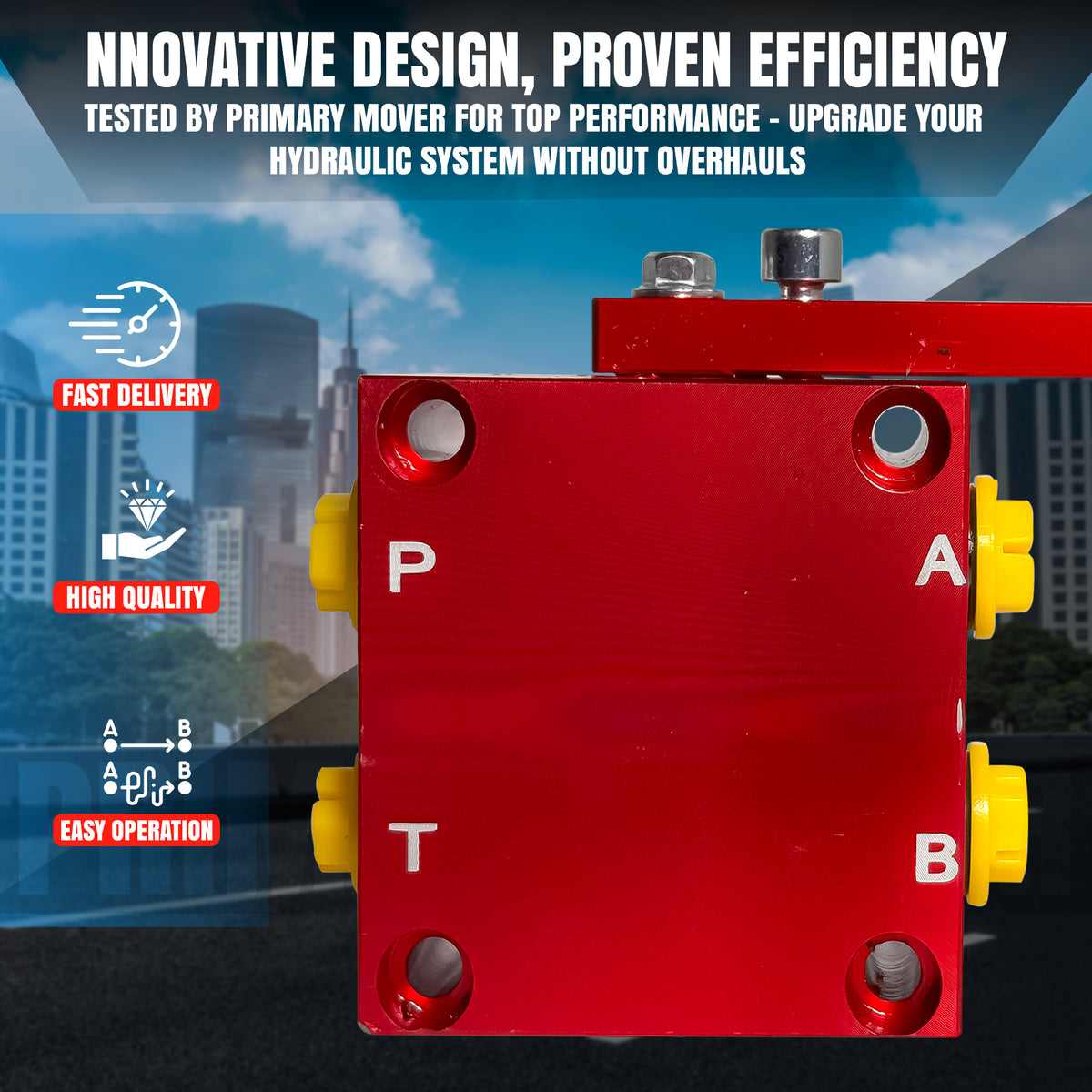 X-Block Hydraulic Adapter for Single-Acting Pumps, innovative design for dual-circuit functionality, ideal for enhancing hydraulic systems, compact and versatile for easy installation.