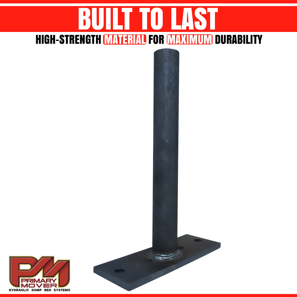 Hoist Hardware 300 Series Dump Bed Kit (Upper) Single Unit: Black metal pole with square base, essential for truck and trailer hydraulic systems.