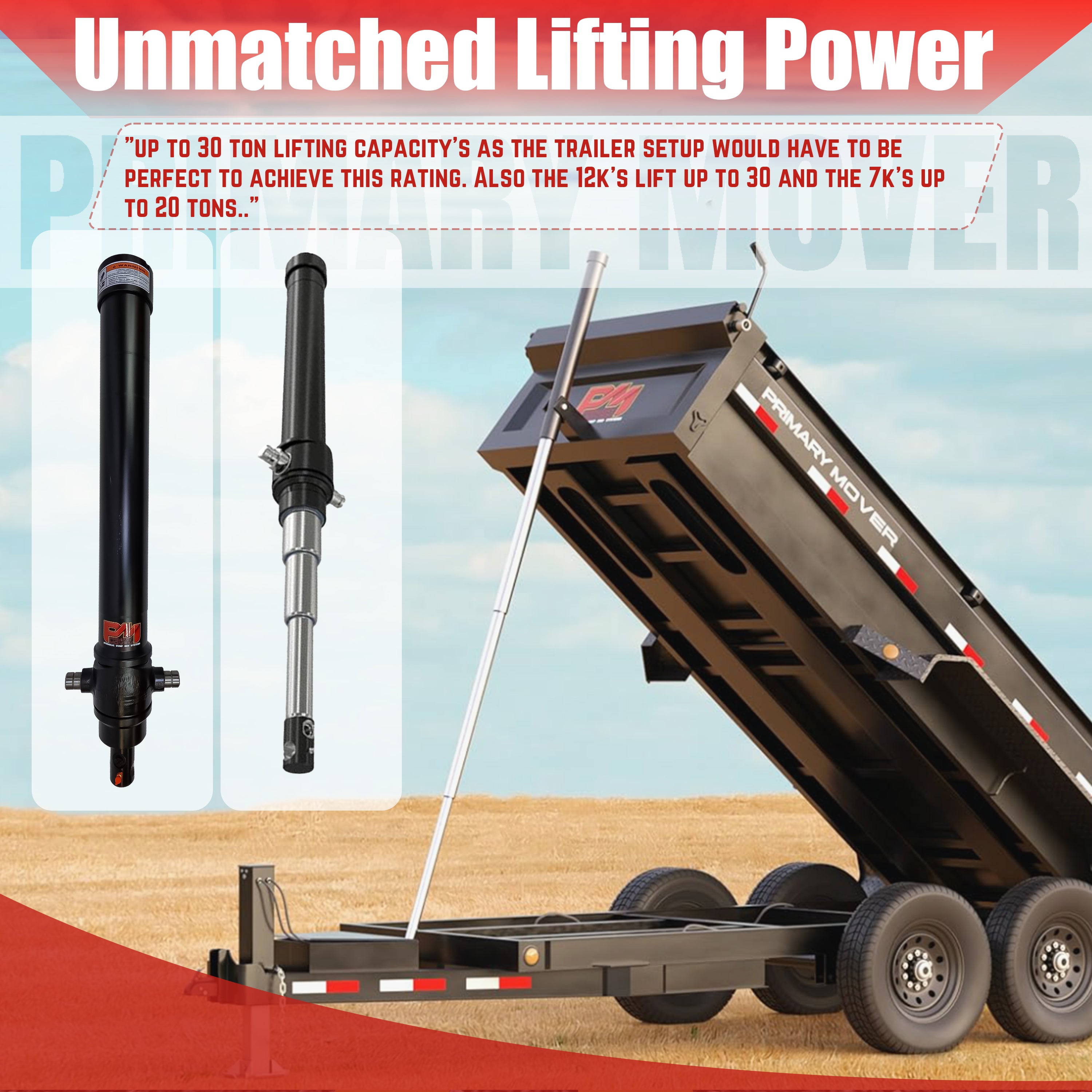 Telescopic Dump Trailer Cylinder Kit with 30 Ton Capacity and 168 Stroke, featuring a telescopic cylinder and visible tires, suitable for 20-24' dump bodies.