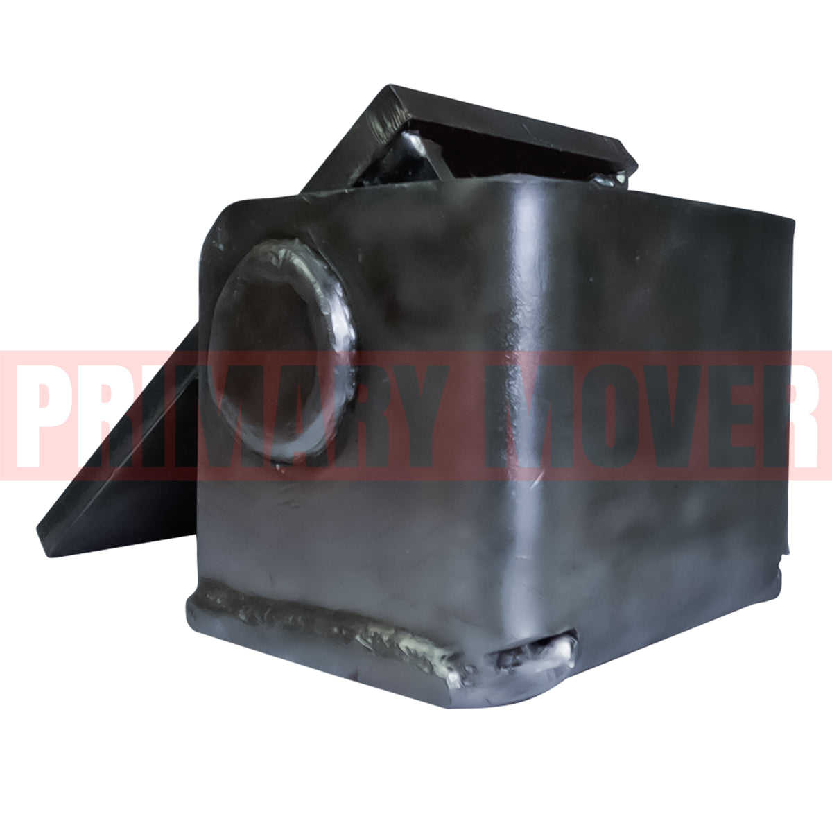 Heavy Duty Hinge: A black, rectangular, metal hinge designed for hydraulic dump beds, emphasizing strength and durability, ready for welding and installation on trucks or trailers.