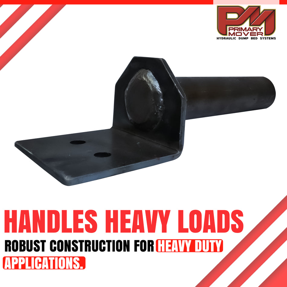 Black metal hoist hardware with hexagonal nut, part of the Prime Force 600 Series Lower Hoist, designed for truck and trailer hydraulic systems.