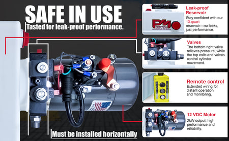 KTI 12V Double-Acting Hydraulic Pump - Poly Reservoir, shown in a close-up, featuring black buttons and a compact, durable design for efficient hydraulic operation.