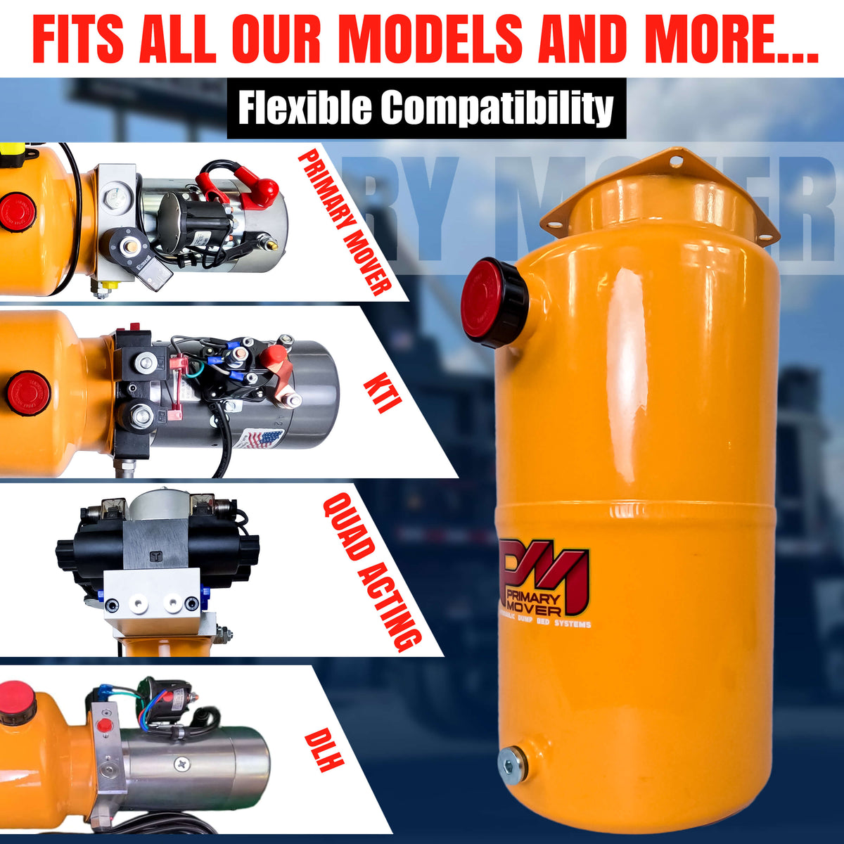 8 Quart Metal Round Hydraulic Reservoir Tank with plug and breather caps. Durable steel construction, precise measurements for versatile hydraulic system compatibility. Dimensions: 14.5 L x 7 W x 8.5 H.