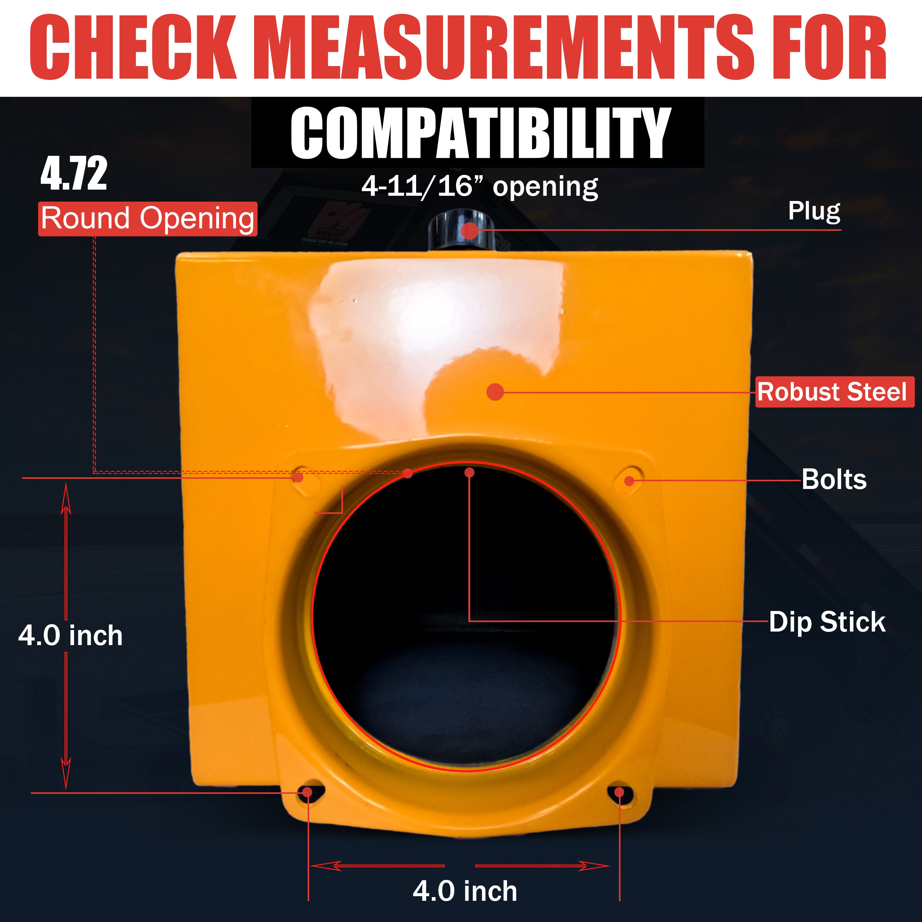 20 Quart Metal Square Hydraulic Reservoir Tank with plug and breather caps. High-quality steel construction for durability. Compatible with various hydraulic systems. Dimensions: 15.5 L x 13.5 W x 9.5 H.