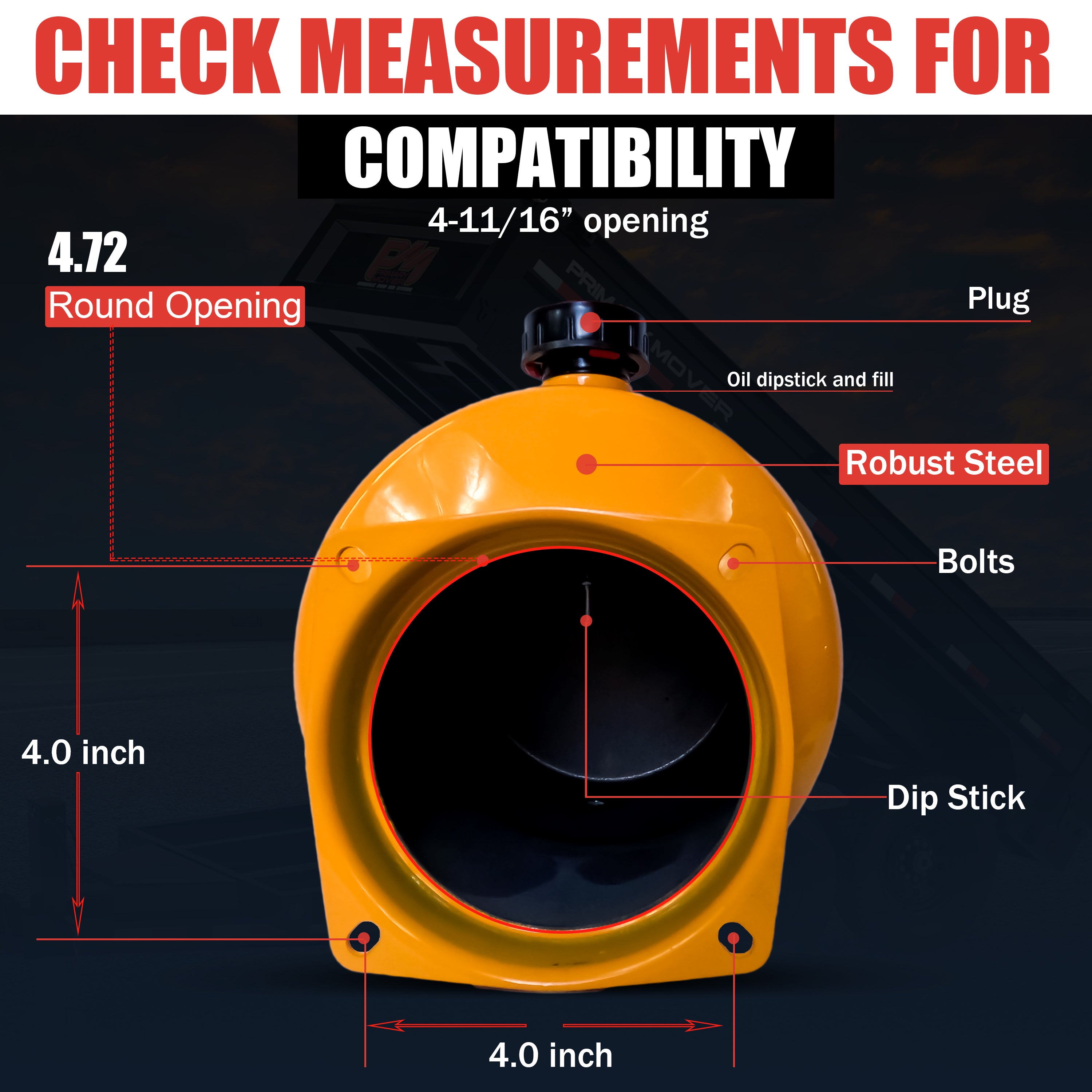 8 Quart Metal Round Hydraulic Reservoir Tank with plug and breather caps. Precision fit for hydraulic systems, durable steel construction for versatile applications. Dimensions: 14.5 L x 7 W x 8.5 H.