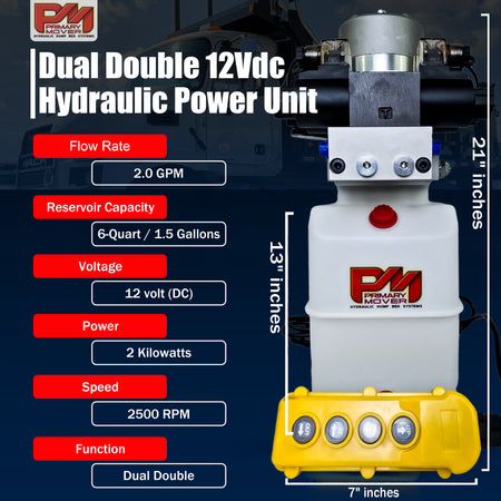 24k Double Hydraulic Trailer Jack Leg Kit Weld On or Bolt On with yellow hydraulic system, red buttons, and load holding valve for towing stability.